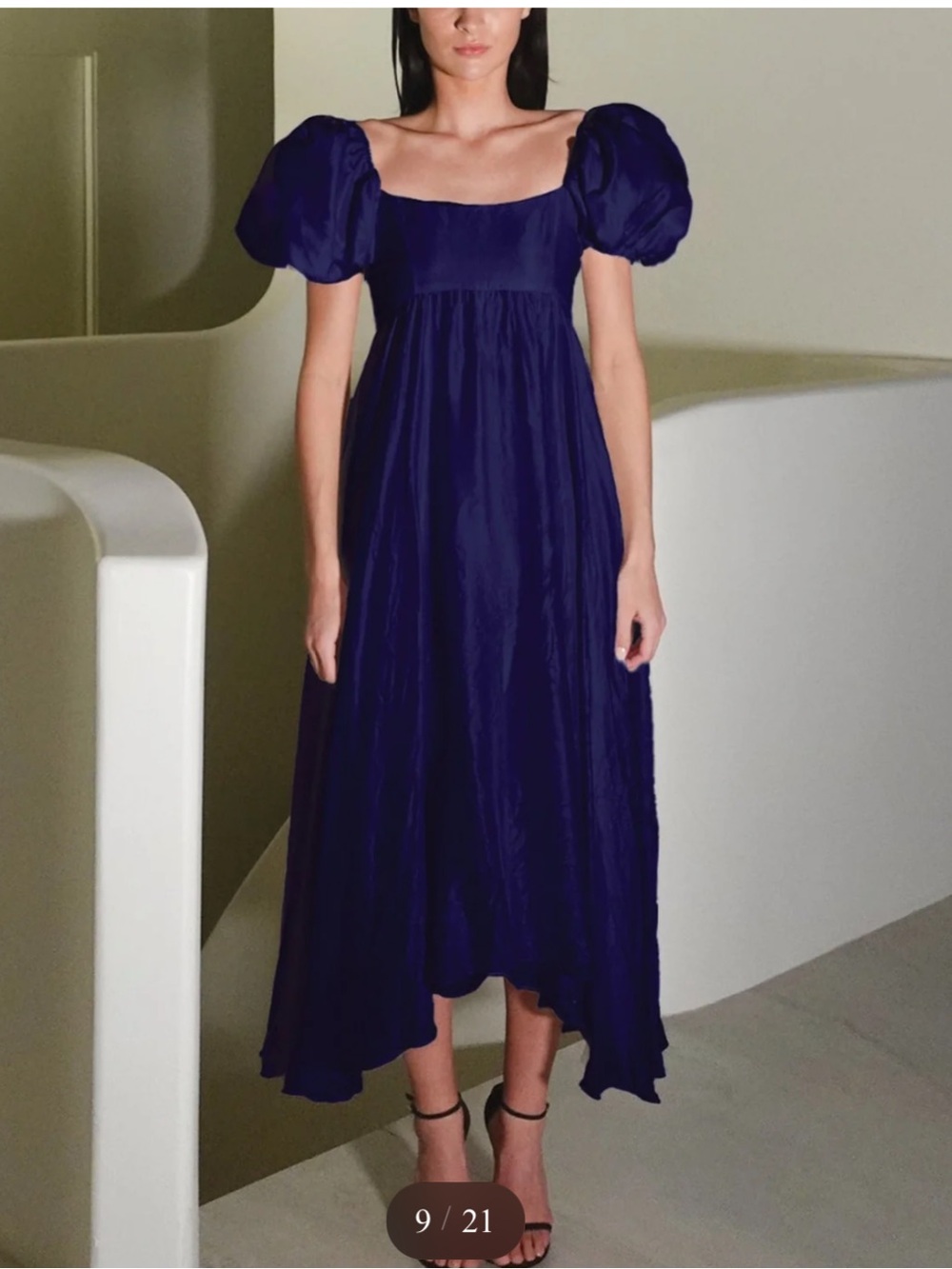 Azeeza Rory Raw Silk Midi Dress in Navy - S
